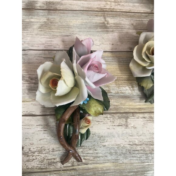 Vintage Capodimonte Tiche Porcelain Flower Figurines Lot of 5 Roses Basket - Picture 5 of 16